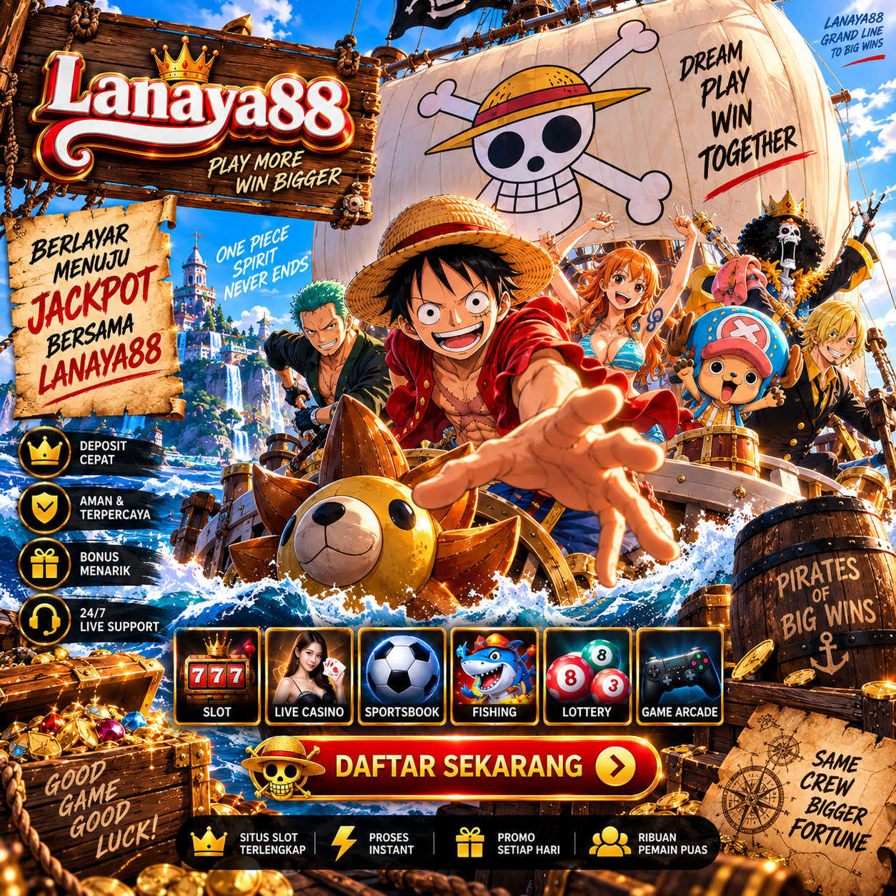 Banner LANAYA88 — ilustrasi layanan dan kategori permainan
